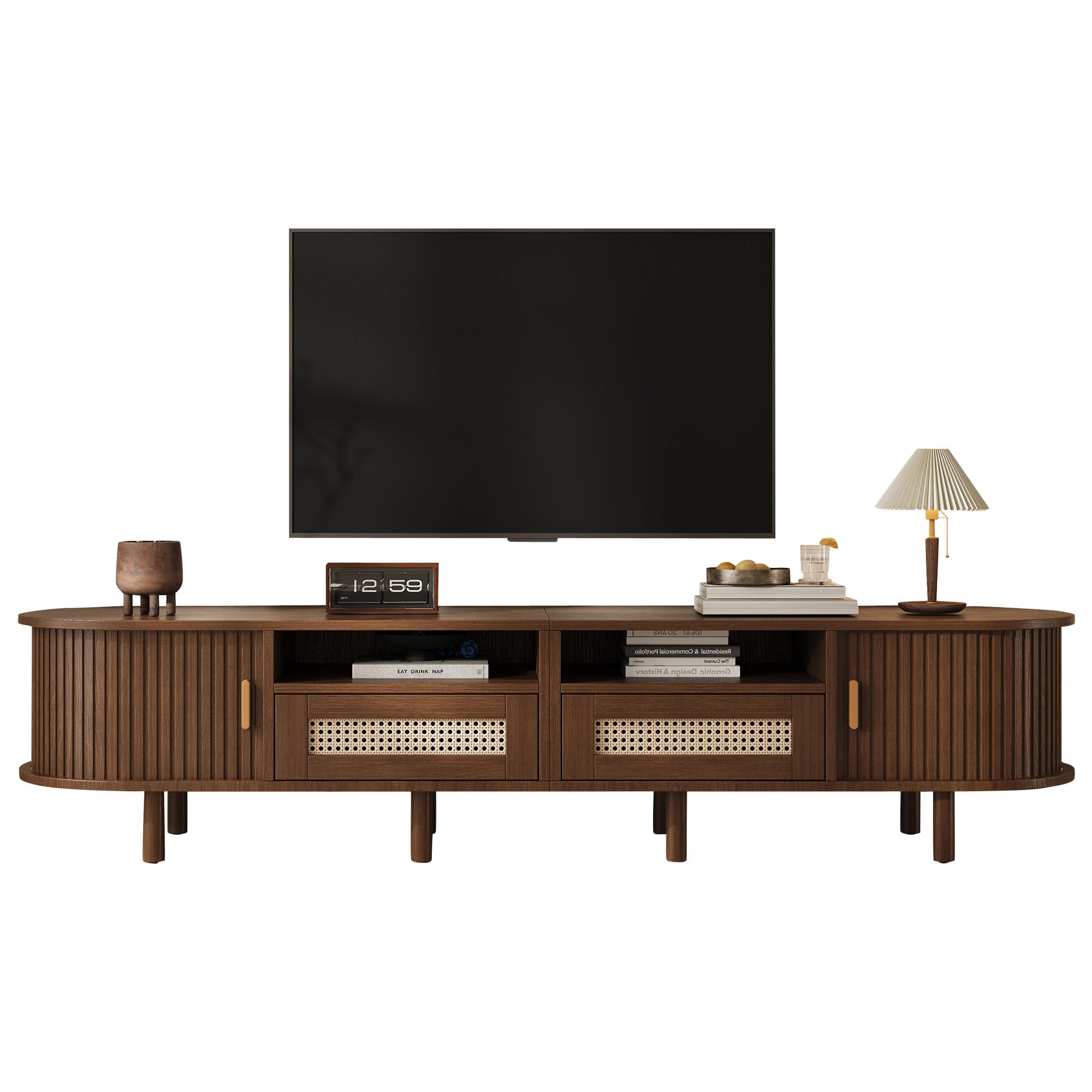 TV-LOWBOARD 170x40x40 cm Nussbaum Rattan 2 Türen 2 Schubladen - Alteiche, Holzwerkstoff (40/40/170cm) - FLIEKS