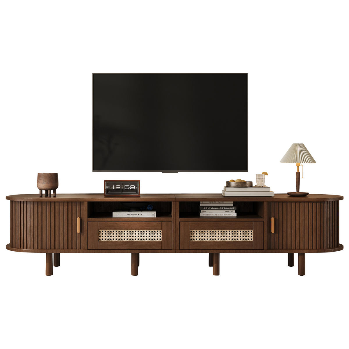 TV-LOWBOARD 170x40x40 cm Nussbaum Rattan 2 Türen 2 Schubladen - Alteiche, Holzwerkstoff (40/40/170cm) - FLIEKS