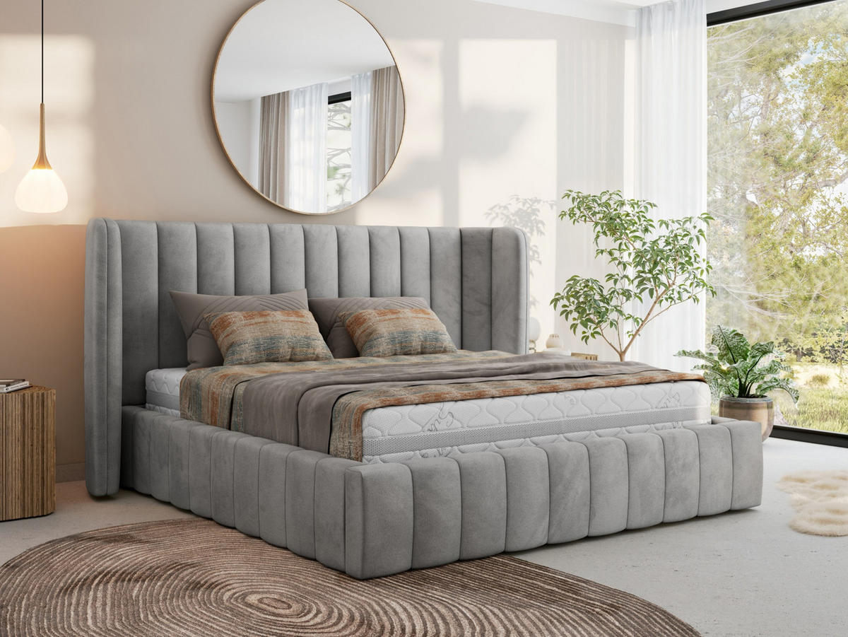 POLSTERBETT GOLETTA CLASSIC 180/200 - Hellgrau Velvet - Schaum-Matratze - Hellgrau, Textil (180/200cm) - MKS