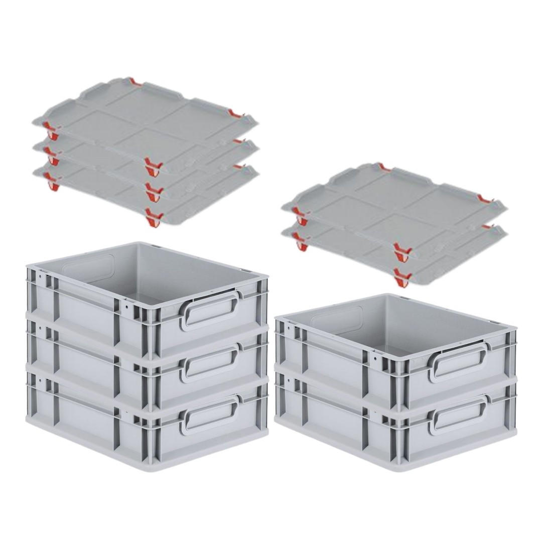 EUROBOX 5x Nextgen Economy Mit Auflagedeckel Grau/Rot Griffe Geschlossen 11 Liter - Rot, Kunststoff (30/12/40cm) - PROREGAL
