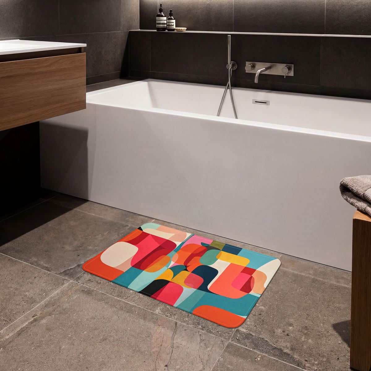 KOUPELNOVÁ PŘEDLOŽKA Tvary - barevné - abstraktní - letadla 60x40 cm - různobarevná, textil/plast (60/40cm) - OnlyWow