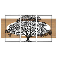 WANDDEKORATIONEN IM 3ER-SET Tree, schwarz und braun, Eisen und MDF, Motiv: Baum - Schwarz/Braun, Holzwerkstoff/Metall (176/90/2cm) - Mauro Ferretti
