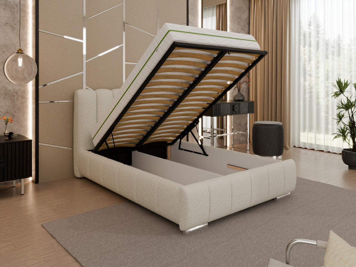 POLSTERBETT Zaira 120x200cm – Elegantes Polsterbett für modernen Wohnstil , ZONIERTE MULTI-TASCHEN-FEDERKERN (24cm), creme - Creme, Holz (120/200cm) - Panda Möbel