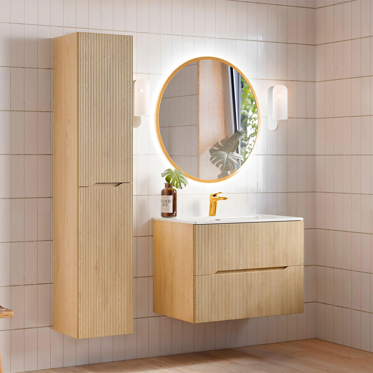 BADMÖBEL 80.2cm Isaline 2er-Set Helle Eiche - Braun, Holzwerkstoff (80.2/57/46cm) - Petits-meubles