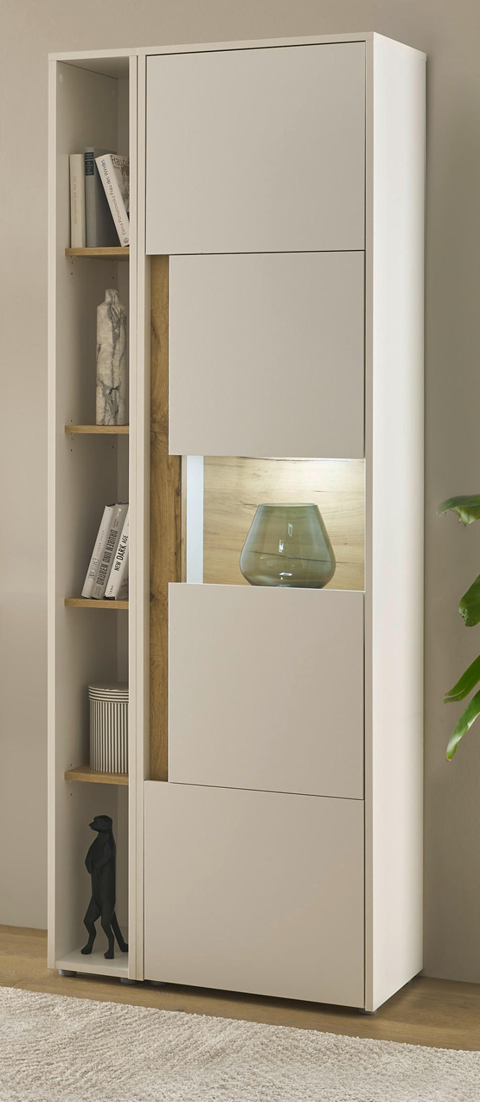 AKTENSCHRANK Set 2-teilig weiß, Eiche Wotan 70 x 200 cm, Regal-Vitrine-Kombination mit 5 Ordnerhöhen - Eichefarben/Silberfarben, Glas/Holzwerkstoff (70/200/40cm) - Furn.Design