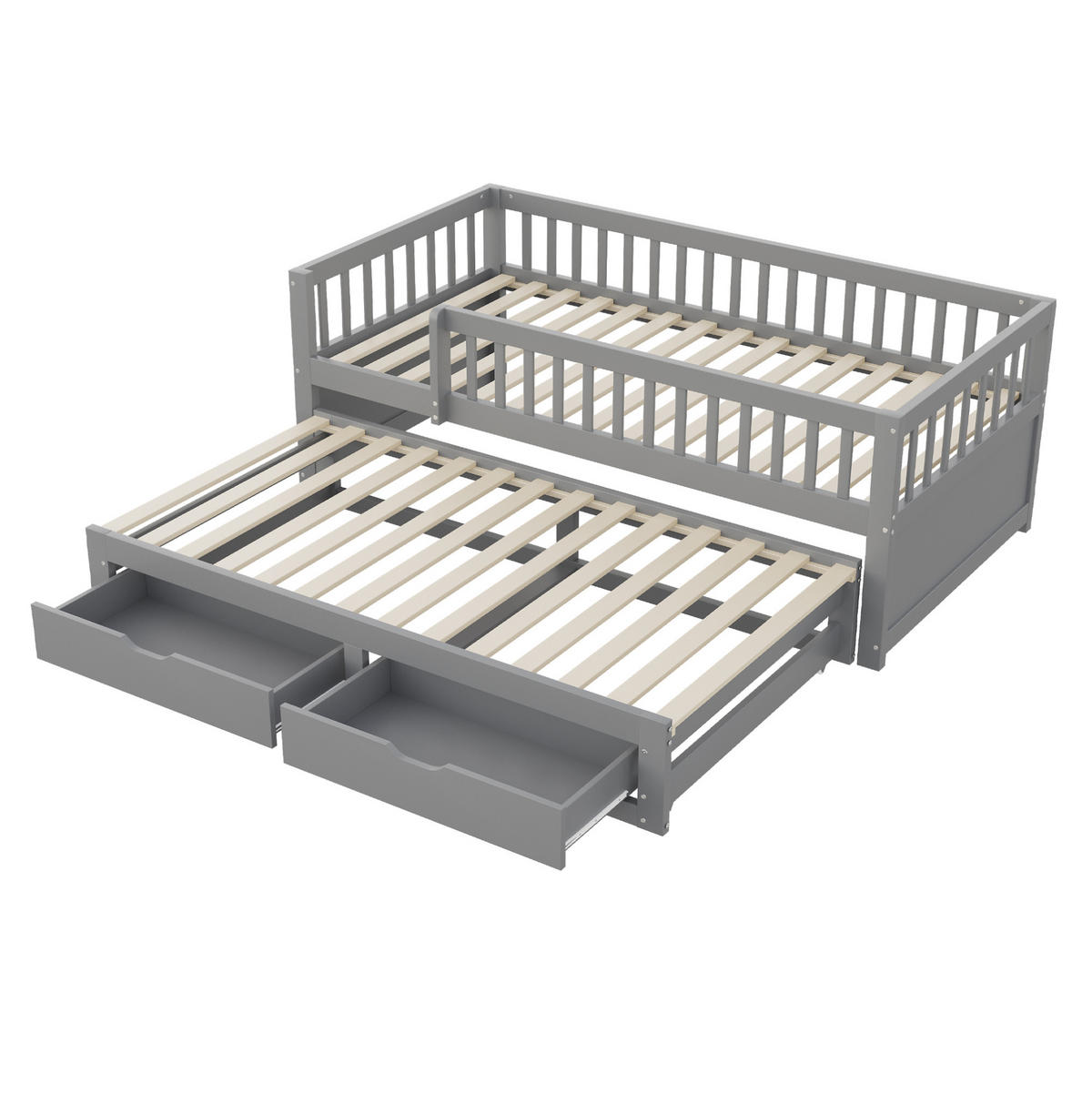 SCHLAFSOFA 90/200 cm mit Ausziehbett, 2 Schubladen und Rundum-Sicherheitsgitter, Grau - Grau, Holzwerkstoff (95/77.5/205cm) - Redom