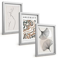 BILDER SET 3er Set - 20x30 cm Silberner Rahmen - Abstrakte Boho-Musterformen - Silberfarben, Kunststoff (20/30cm) - TULUP