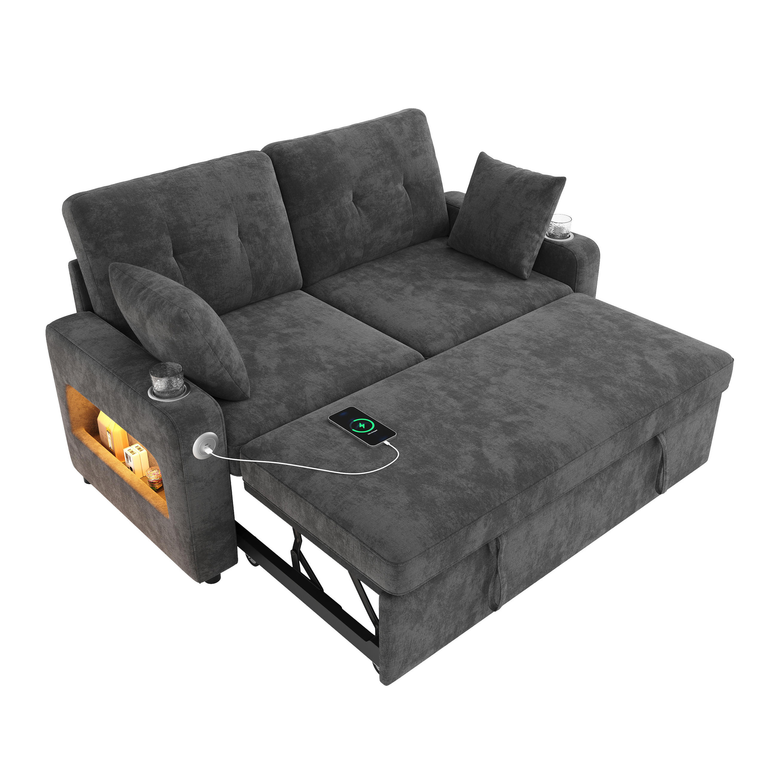 SCHLAFSOFA 2-Sitzer Grau mit Ausziehfunktion, Chenille - Schwarz/Grau, Holzwerkstoff/Textil (141.5/83.5/131cm) - CHICFURN