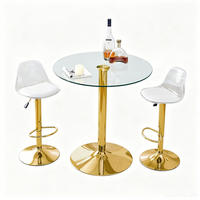 TISCHGRUPPE 3-tlg 2 Hockern Gold 89 cm - Transparent/Goldfarben, Glas/Metall (93/6/93cm) - Raelunyi