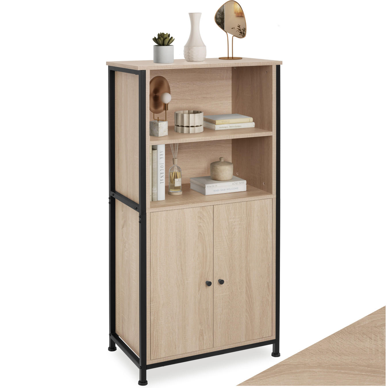 HIGHBOARD Doncaster,mit höhenverstellbaren Füßen, 60 x 38 x 125 cm,Industrial Holz hell, Eiche Sonoma - Naturfarben, Holzwerkstoff (38/125/60cm) - tectake
