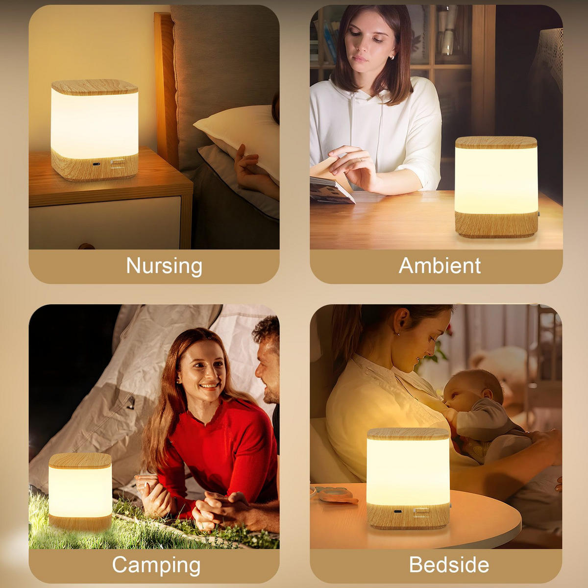 LED stolní lampa Ache 9,8/9,8/11,5 cm - hnědá, plast (9.8/9.8/11.5cm) - Nettlife