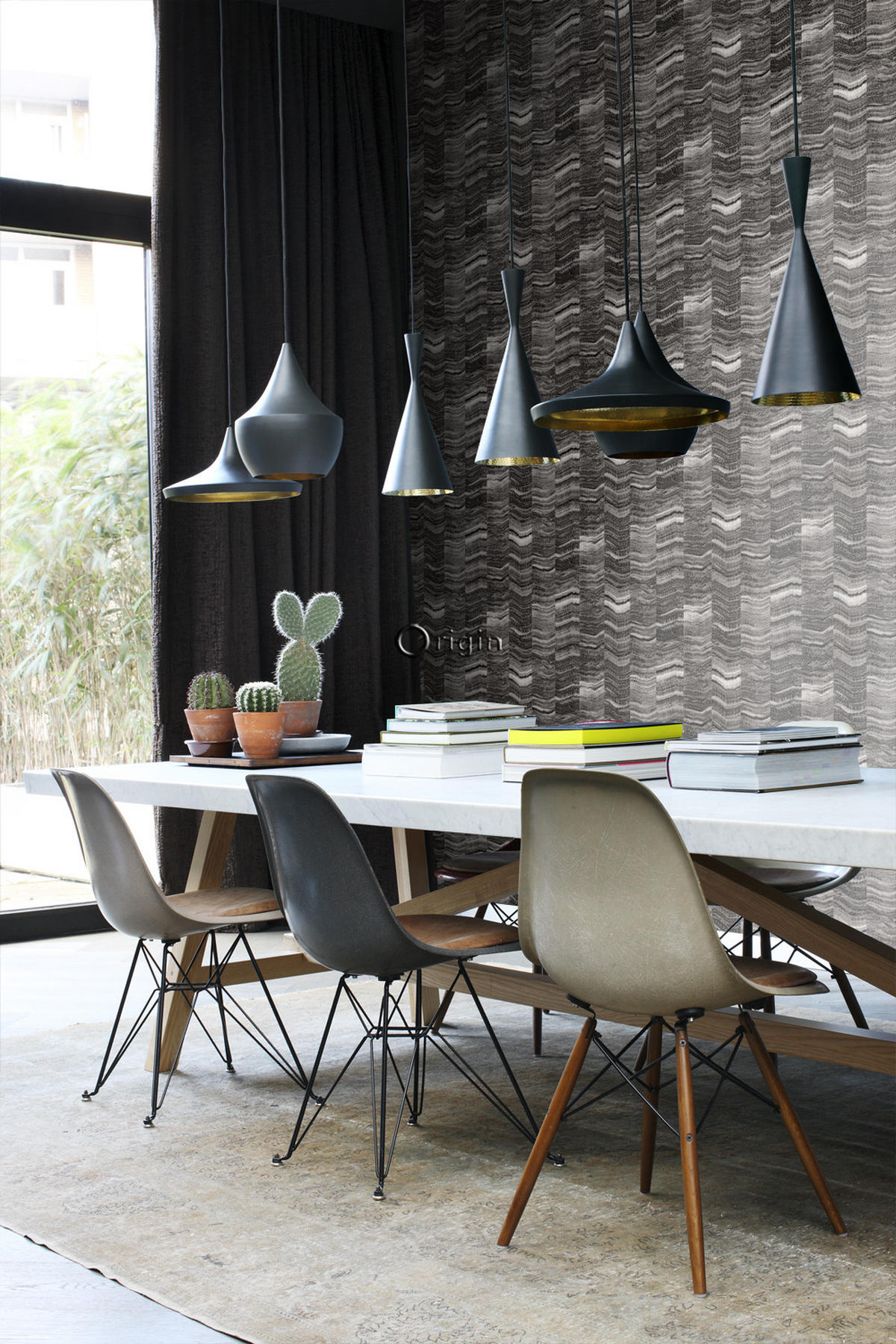 TAPETE Zick-Zack-Mamorstreifen 53 cm x 10.05 m - Schwarz, Papier (53/1000cm) - Origin Wallcoverings