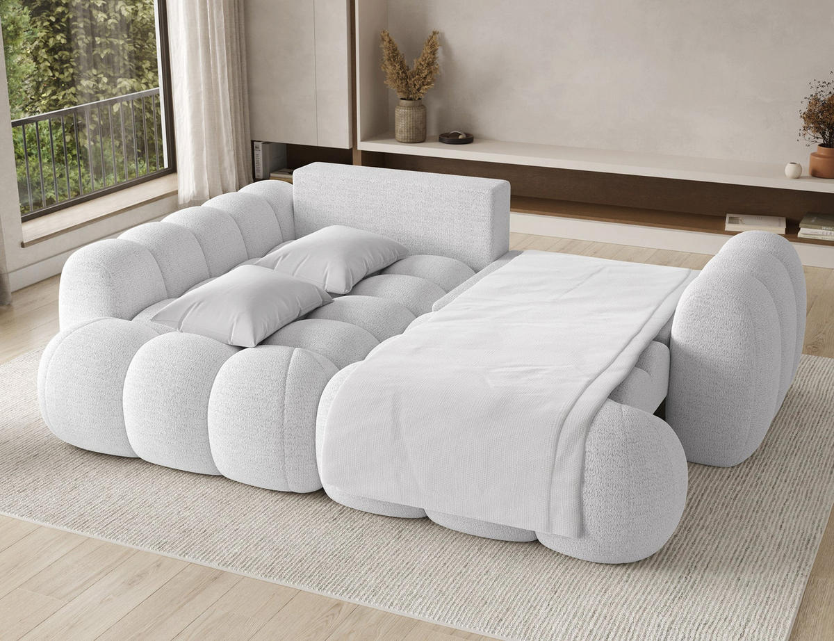 ECKSOFA COZION L-Form mit Schlaffunktion & Bettkasten – Modernes 3-Sitzer Sofa, HR-Kaltschaum, Wellenfederung, 267 × 165 cm - Schwarz/Weiß, Kunststoff (165/267cm) - Wohnideebilder
