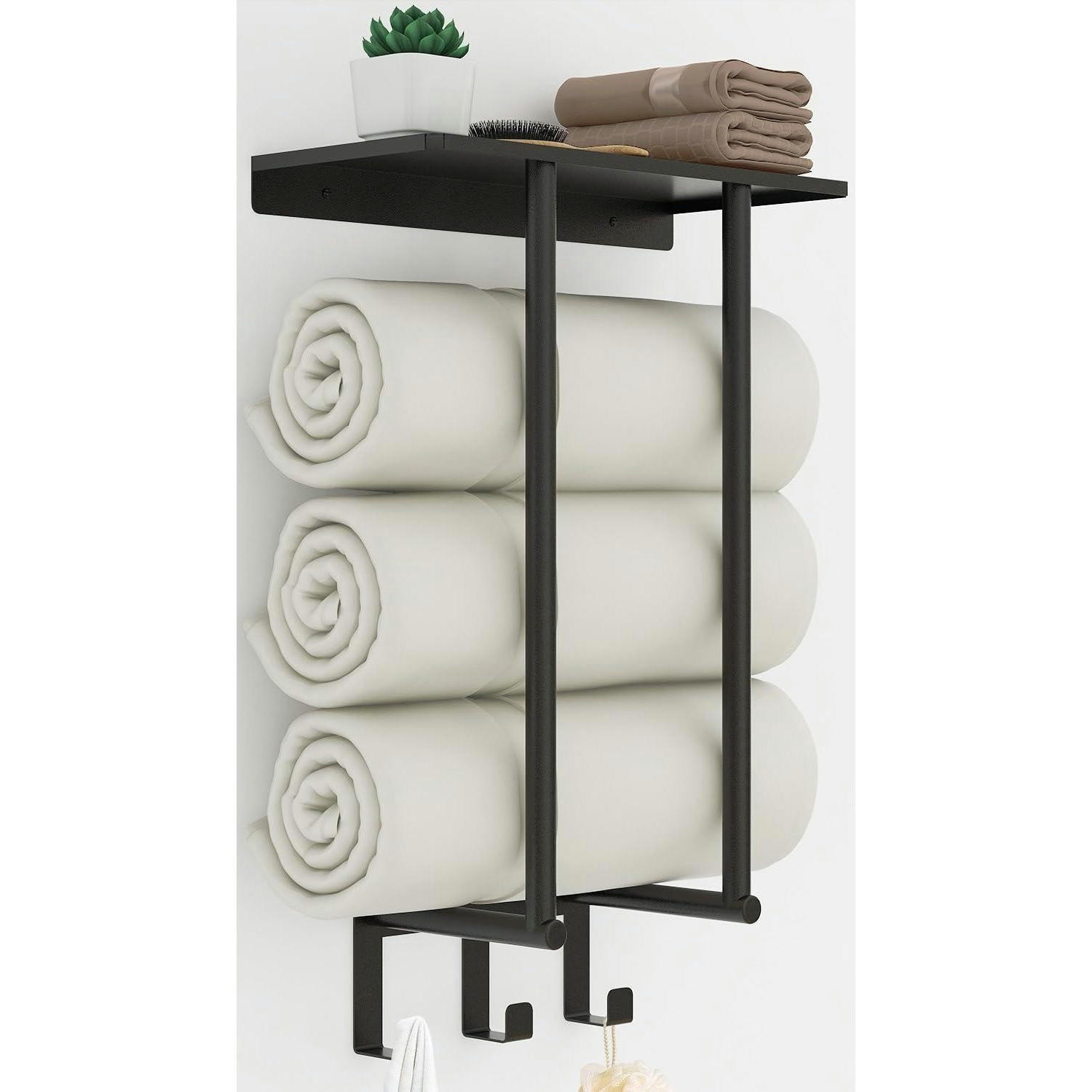 HANDTUCHREGAL mit Ablage und Haken 50 cm Schwarz - Schwarz, Metall (32/16/50cm)