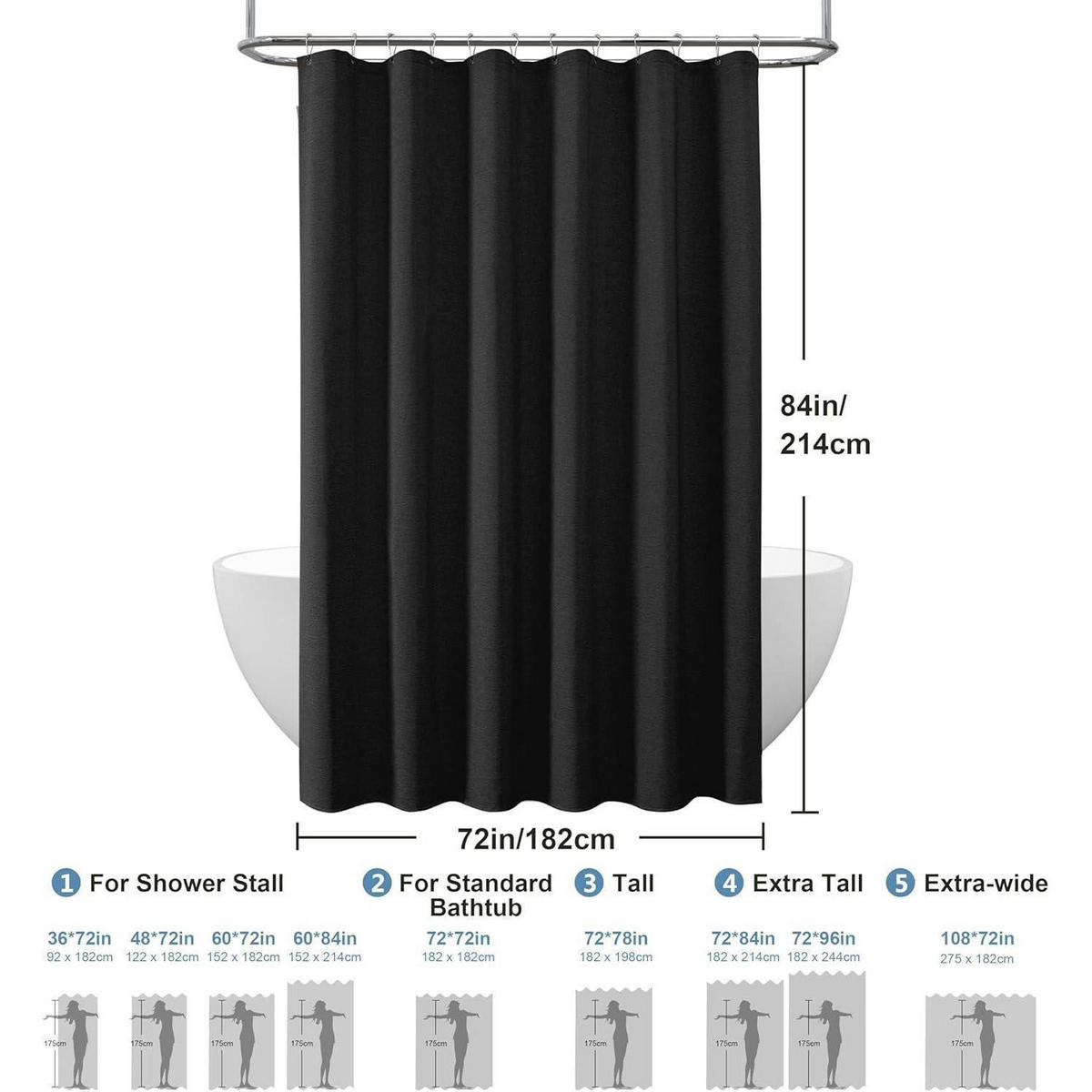DUSCHVORHANG Leinenoptik Schwarz 182 x 214 cm - Schwarz, Textil (182/214cm)