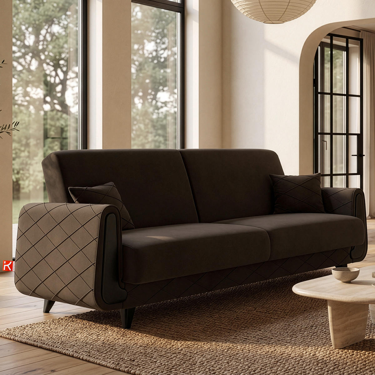 3-SITZER-SOFA GUSTAVO III Sofa 3 Velours, Braun - Braun, Holz/Holzwerkstoff (230/98/98cm) - KONSIMO®