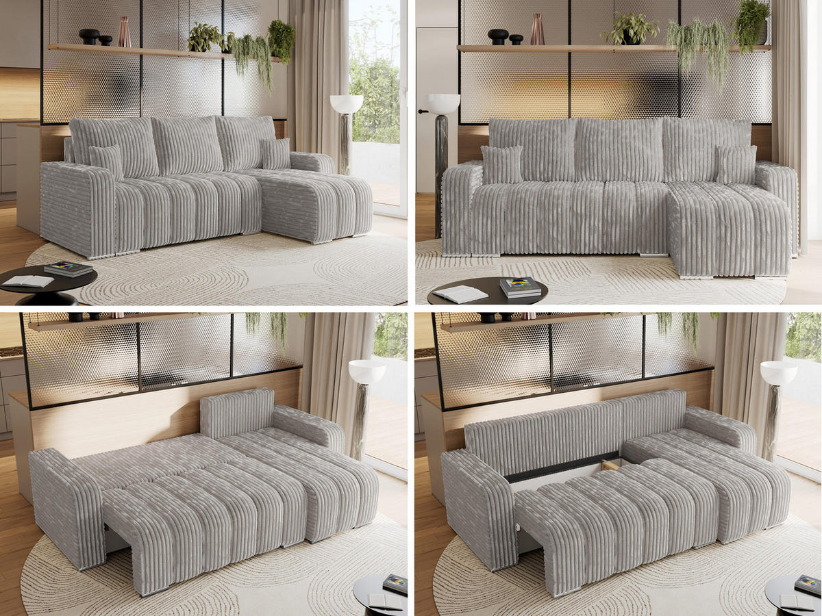 ECKSOFA KIRASSO L Hellgrau Cord - Hellgrau/Grau, Textil (245/147cm) - MKS