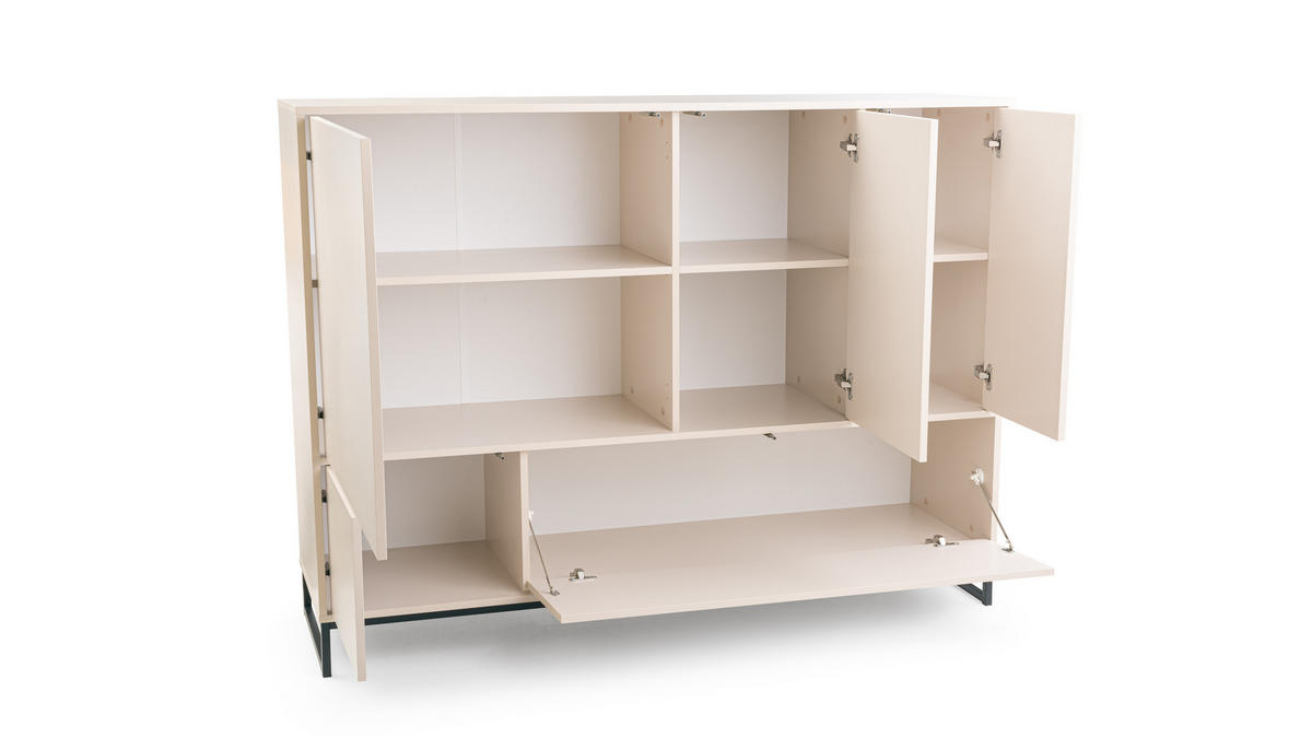 KOMMODE Genua mit 5 Türen, Sideboard in Farbe: Creme, Schrank in Größe: 160 x 120 x 45 cm - Beige, Holzwerkstoff (160/120/45cm) - Agmat-Furniture