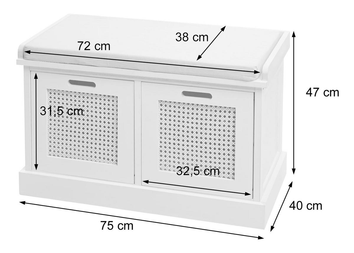 SITZBANK AUFBEWAHRUNGSBOXEN Cremeweiß - Weiß, Holz (75/47/40cm) - MCW