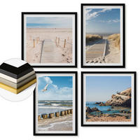 WANDBILDER 4er-Set - 50x50 cm & 40x60 cm Schwarzer Rahmen - Strand, Sand, Wellen, Himmel, Vögel - Schwarz, Kunststoff (50/50cm) - ArtPrintCave