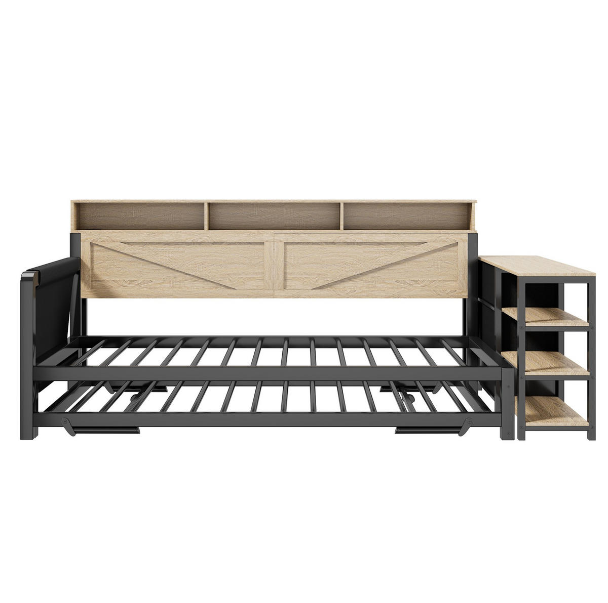 METALLBETT 90/200 cm mit Ausziehbett, Stauraum, LED und USB in Schwarz - Schwarz, Holzwerkstoff (90/200cm) - BEAOK