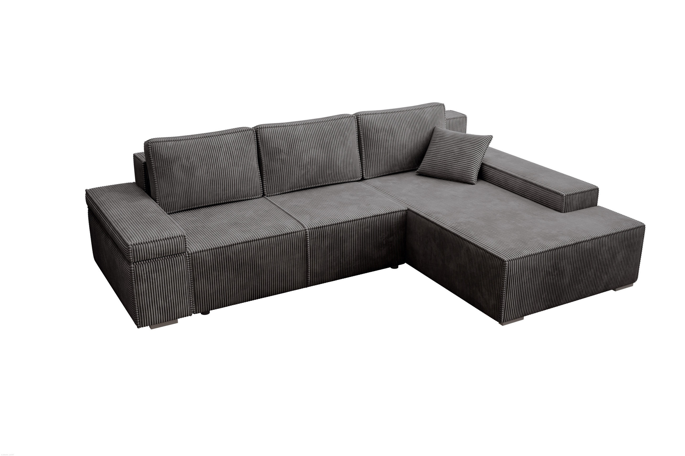 ECKSOFA Milo mit Schlaffunktion und Bettkasten, Couch L-Form, Cord-Stoff, 273x85x185 cm, Dunkelgrau - Dunkelgrau, Holz (273/185cm) - PROMETO Möbel