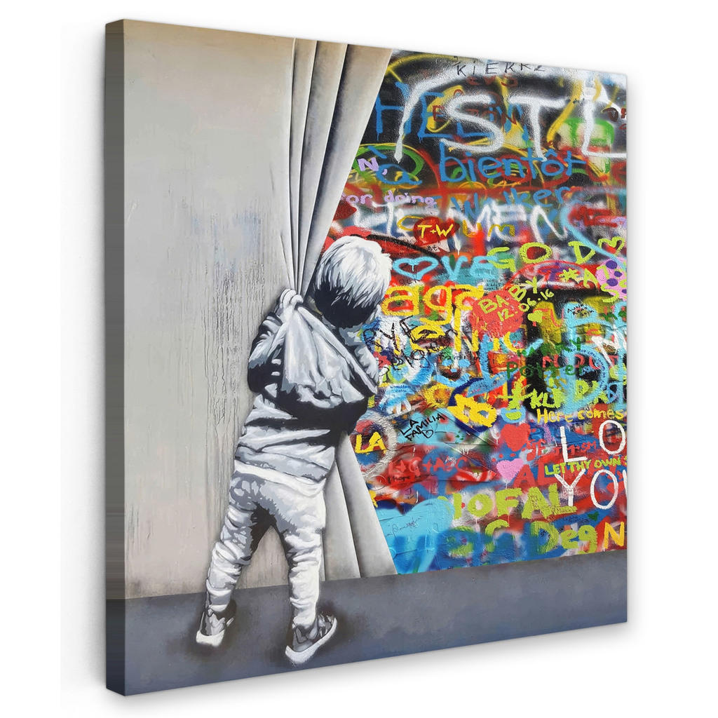 MuchoWow OBRAZ NA PLÁTNĚ Graffiti - Chlapec - Ilussie - Street art 50x50 cm