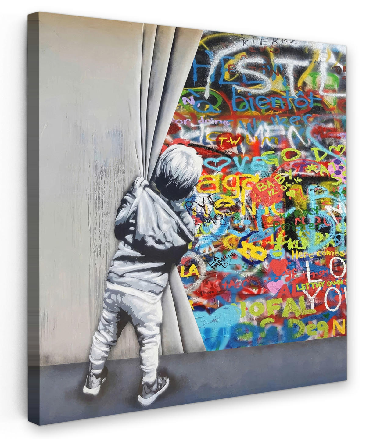 LEINWANDBILD Graffiti - Junge - Ilussie - Straßenkunst 50x50 cm - Hellgrau, Textil (50/50cm) - MuchoWow