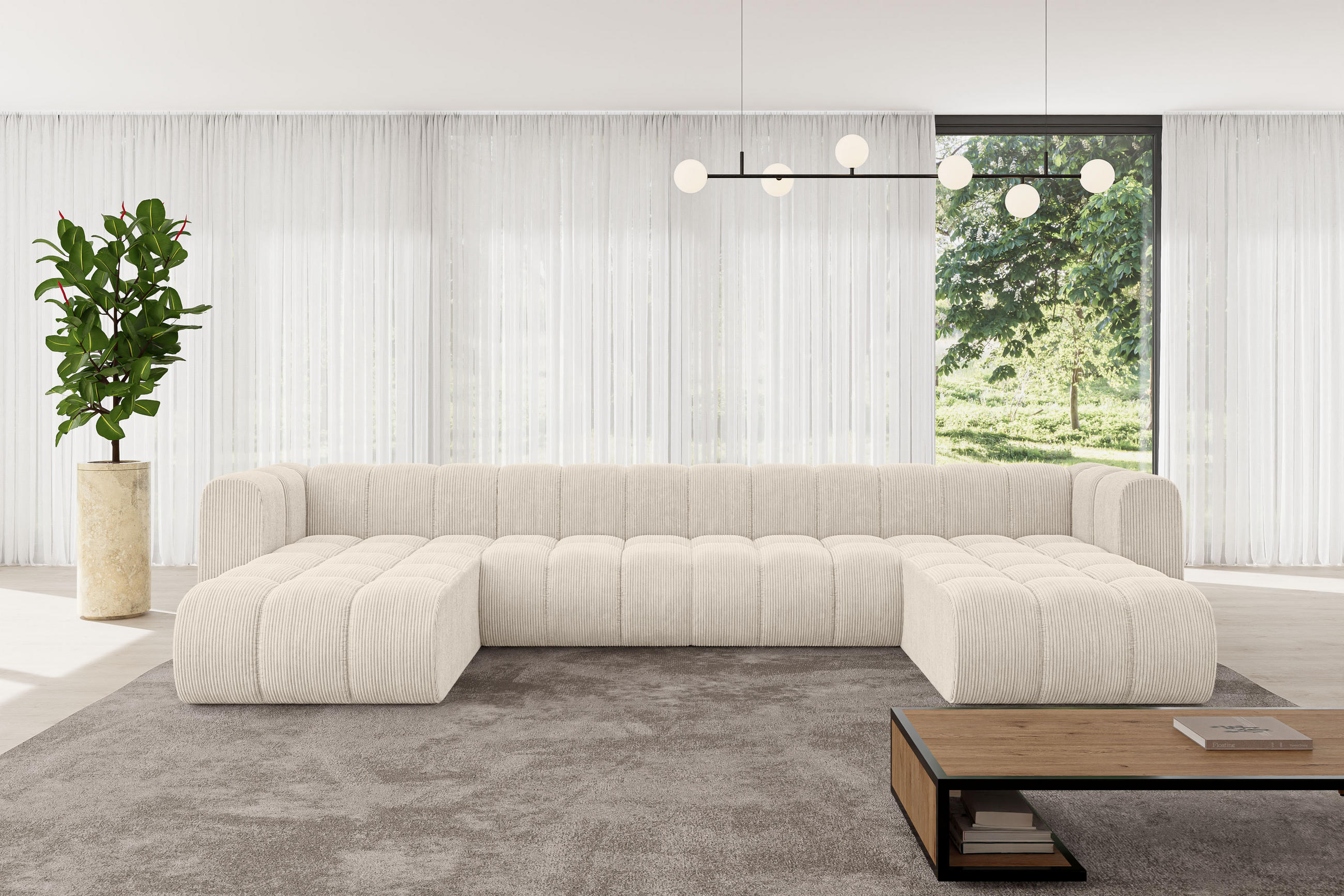 WOHNLANDSCHAFT modulares Sofa Joren-U2 - 410x177x70 cm Beige - Beige, Holzwerkstoff/Textil (410/70/177cm) - ALTDECOR