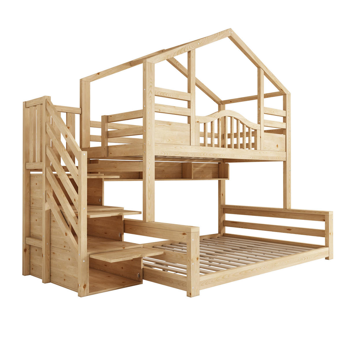ETAGENBETT mit Treppenschrank 90x200 und 140x200 cm Natur, 4-tlg. - Beige, Holzwerkstoff (140/200cm) - Beauniv