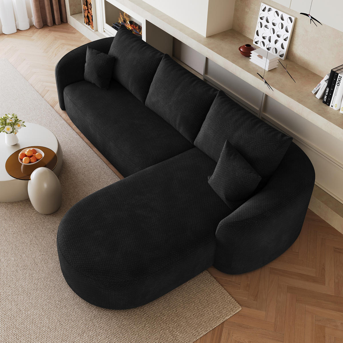 ECKSOFA 266 cm in Schwarz aus Stoff mit modularer Form, ohne Montage - Schwarz, Textil (168/266cm) - Flora Grace
