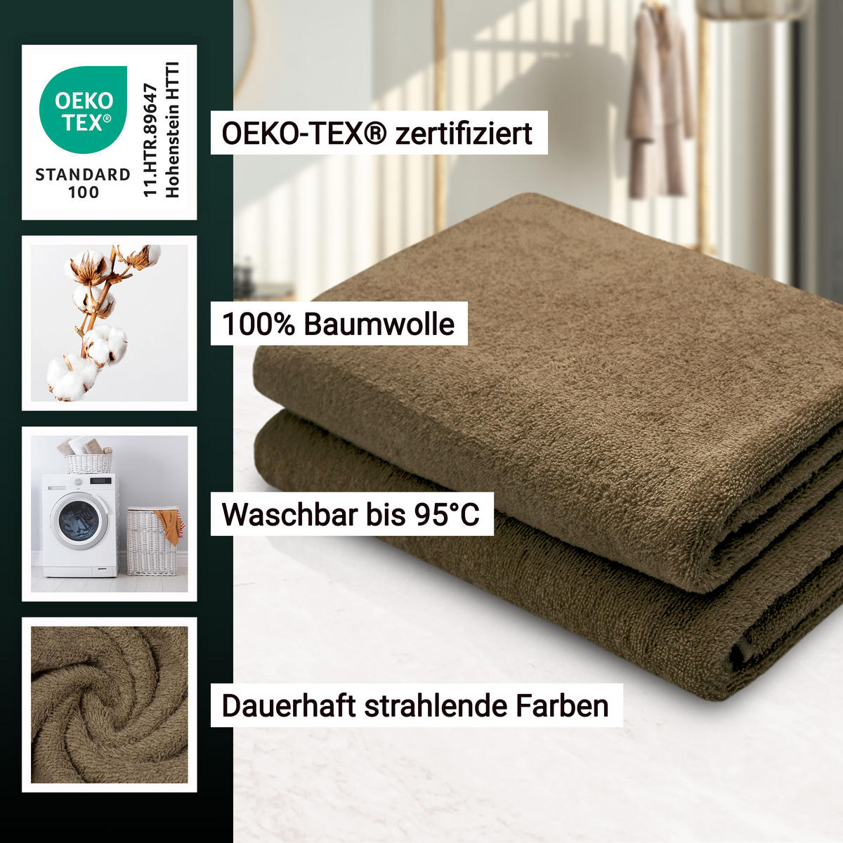 DUSCHTÜCHER, 2er-Set, 70x140 cm, 100% Baumwolle, Braun - Braun, Textil (70/140cm) - Zollner