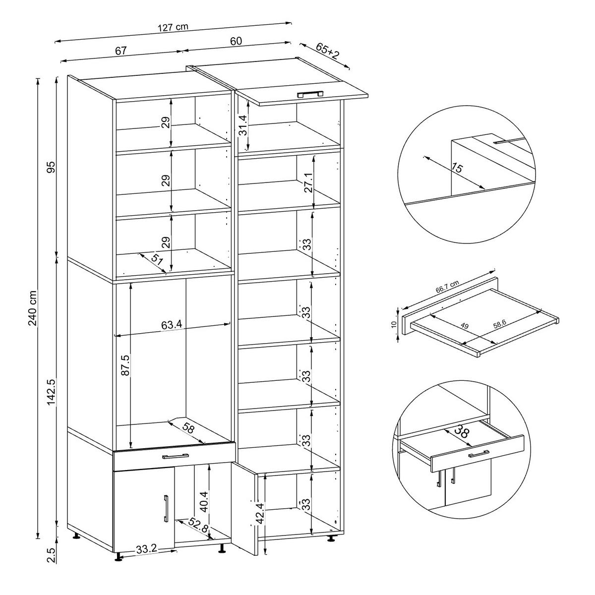 WASCHMASCHINENSCHRANK Serie 3 127cm Breit, 240cm Hoch - Weiß, Holzwerkstoff (127/240/67cm)