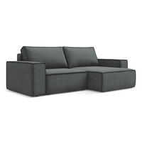 ECKSOFA mit Schlaffunktion Strukturstoff Stoff Grau - Schwarz/Grau, Kunststoff/Textil (257/148cm) - LaMiaSofa