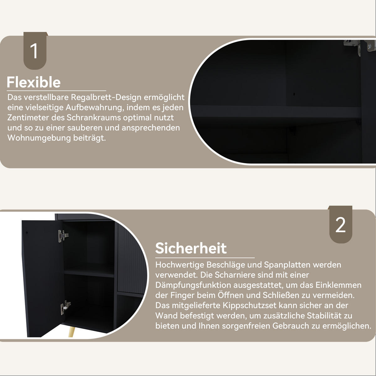 SIDEBOARD 2 Schubladen, 4 Türen, Metallfüße Modernes Design, Viel Stauraum, Schwarz - Schwarz, Holzwerkstoff (130/100/37cm) - Urban Meuble