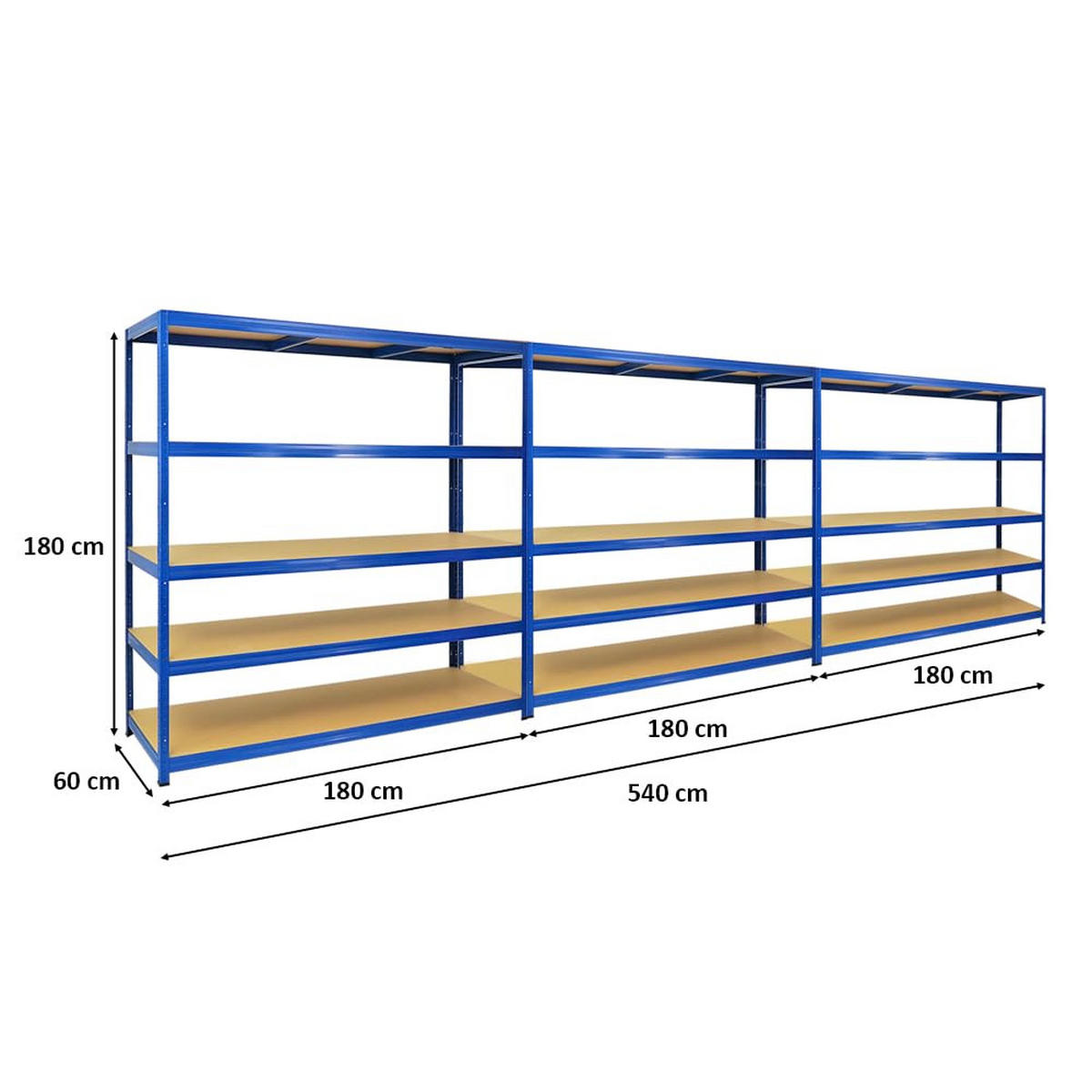 SCHWERLASTREGAL Giant Elephant 3er-Set mit 3x 180x180x60 cm Fachlast 200 kg Blau - Blau, Metall (540/180/60cm) - PROREGAL