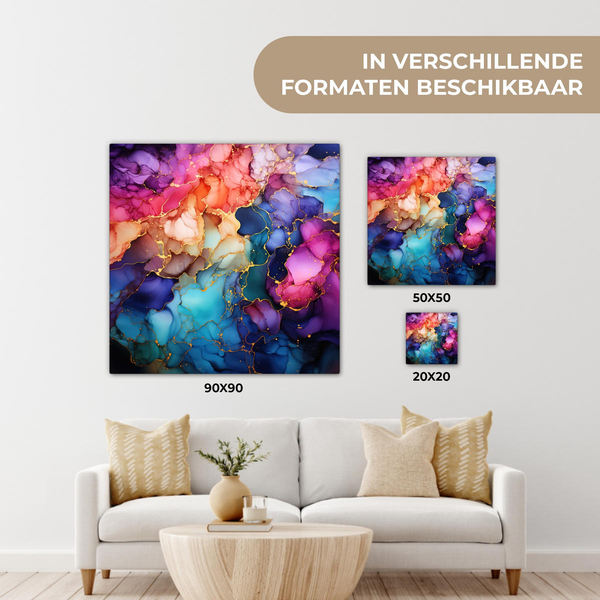 LEINWANDBILD Marmor - Bunt - Abstrakt Wandbild Wohnzimmer 50x50 cm - Multicolor, Textil (50/50cm) - MuchoWow