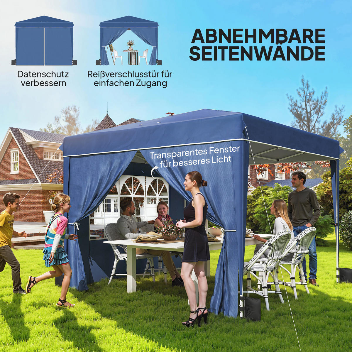 PAVILLON 3 x3 m Wasserdicht höhenverstellbar Pop-up Faltpavillon Dunkelblau - Weiß/Dunkelblau, Textil/Metall (300/275/300cm) - Outsunny
