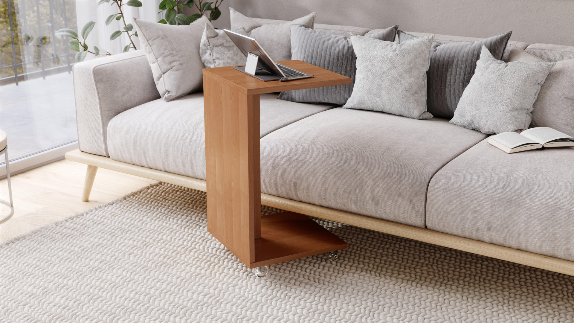 BEISTELLTISCH Rechteckig Erle mit Ablage und Rollen - Erlefarben, Holzwerkstoff (40/40/66cm) - designimpex