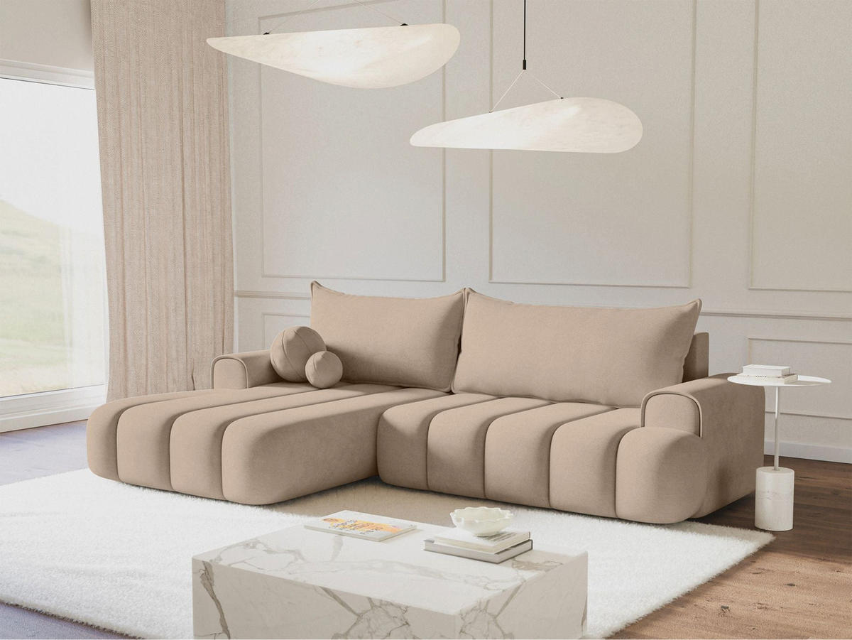 ECKSOFA Dandelino Beige mit Samtbezug, links - Champagner/Schwarz, Kunststoff/Textil (271/172cm) - Selsey