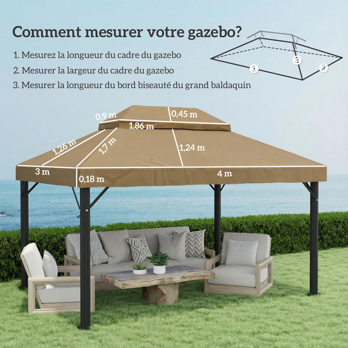 ERSATZDACH, 4x3 m für Pavillon, beige, Doppeldach, Polyester 370 g/m² - Multicolor, Kunststoff (400/300cm) - FORIOUS