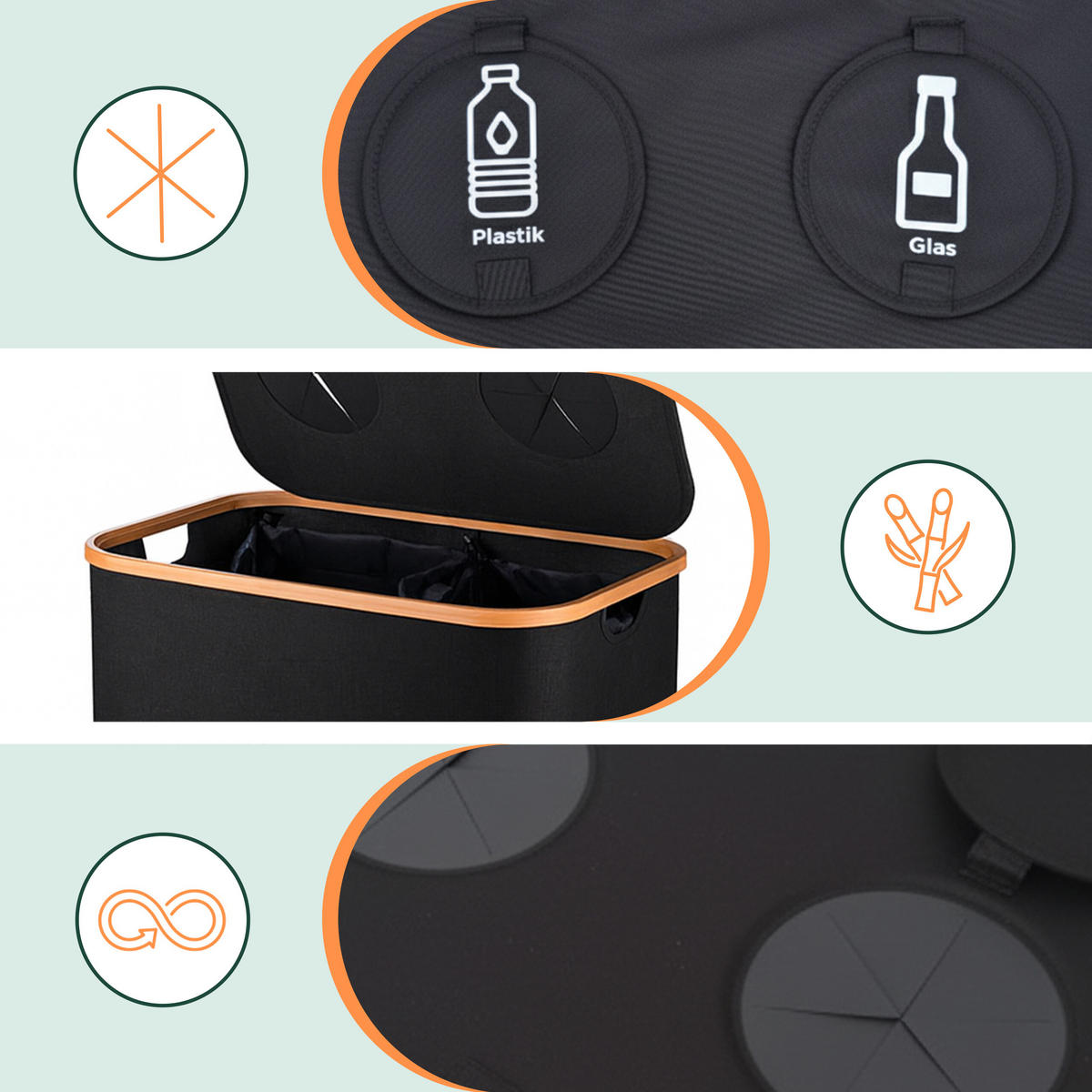 PFANDFLASCHEN-SAMMELBEHÄLTER - Schwarz, Holz/Kunststoff (57/68.5/37cm) - Relaxdays