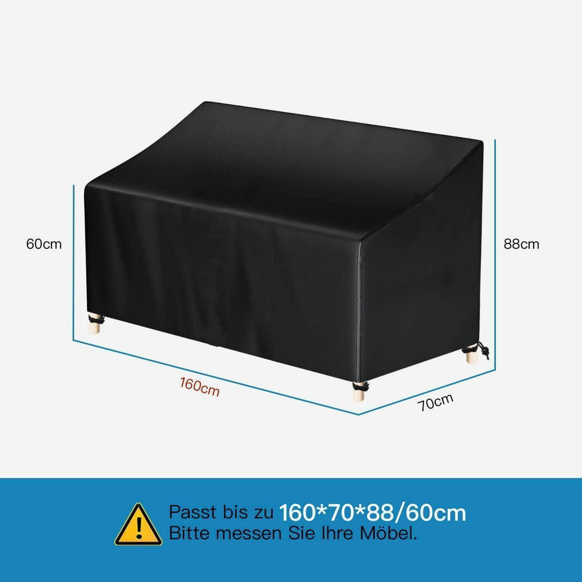 ABDECKHAUBE Gartenbank 3-Sitzer 160 x 70 x 60/88 cm Wasserdicht Oxford 210D - Schwarz, Kunststoff (160/70/60cm)