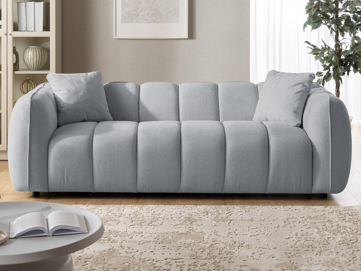 3-SITZER SOFA Nubira in tief gesteppter Bubble-Optik aus weichem Grau Strukturstoff im modernen Design - Schwarz/Grau, Holz/Kunststoff (228/69/89cm) - S-Style Möbel