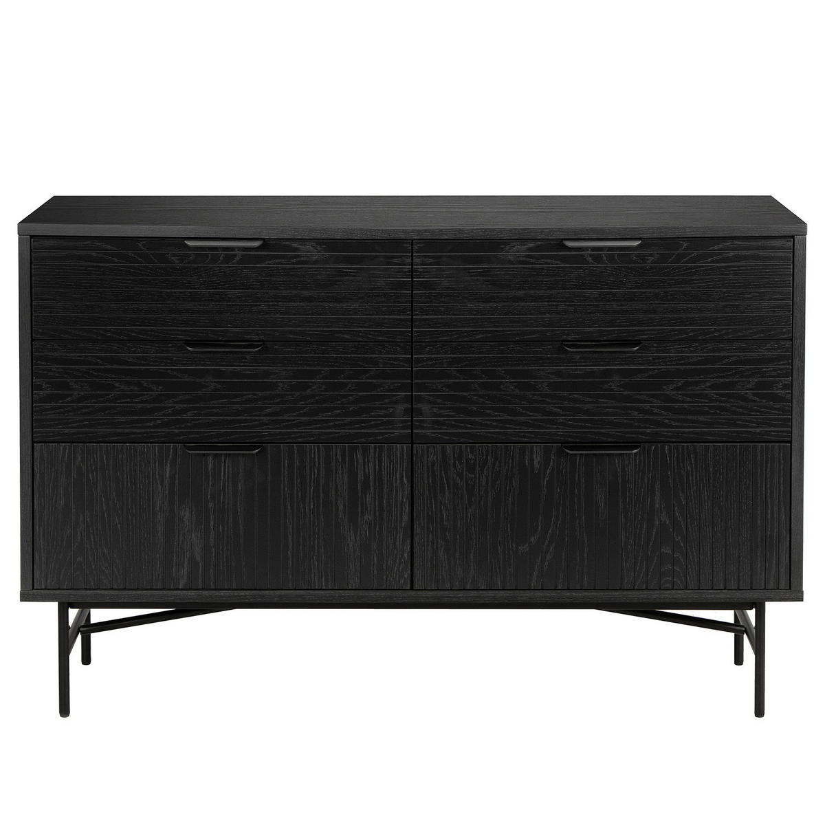 SIDEBOARD mit 6 Schubladen - Echtholzfurnier - Eichefarben/Schwarz, Holzwerkstoff/Metall (120/80/40cm) - home24