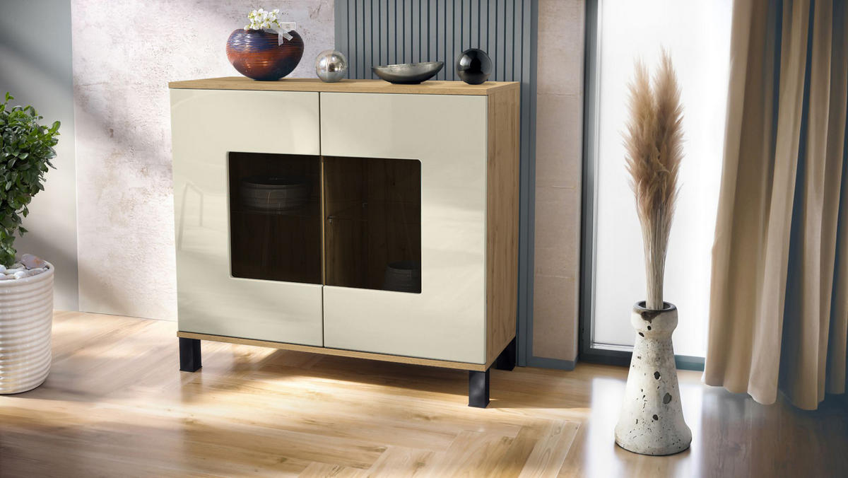 KOMMODE Grömitz Creme Hochglanz - Creme, Holzwerkstoff (92.5/84.5/35cm) - Vladon