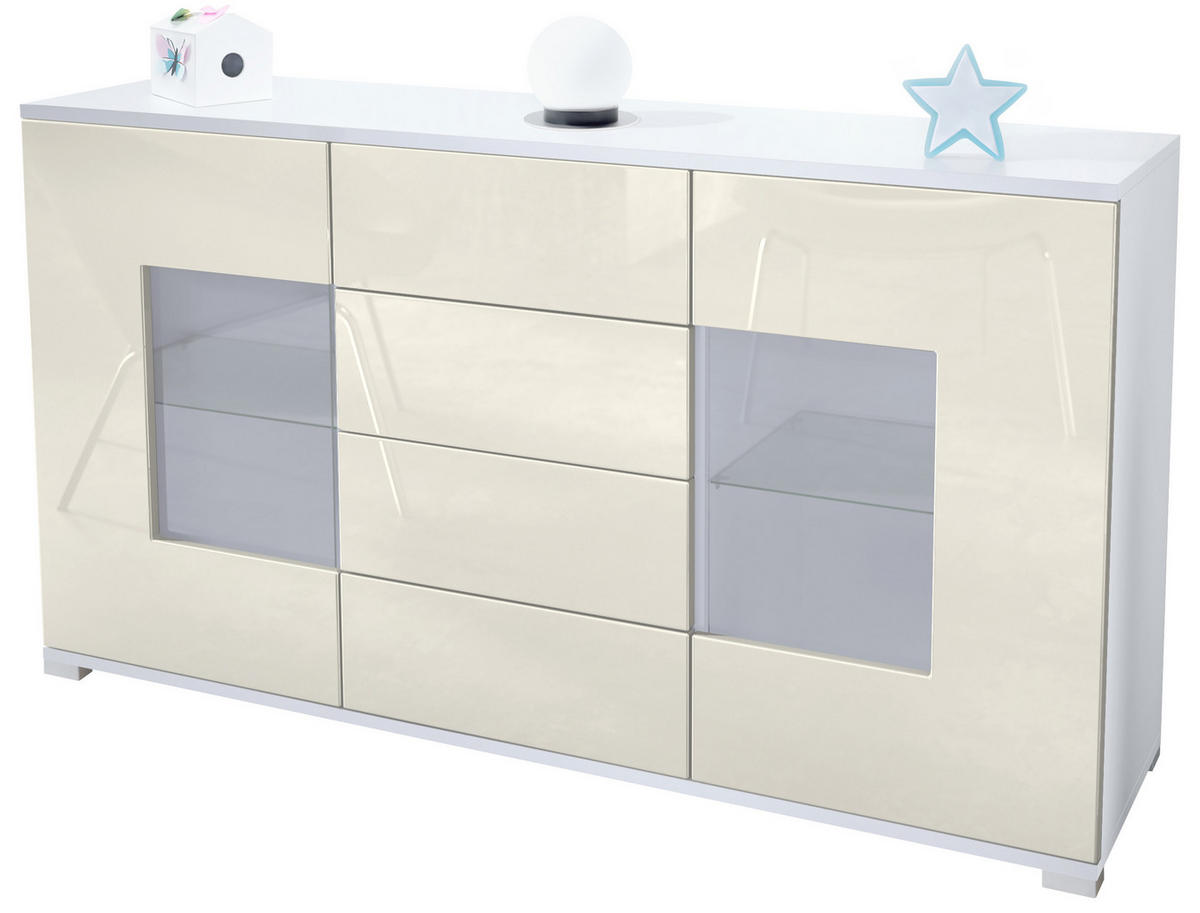 SIDEBOARD Grömitz Creme Hochglanz - Creme, Holzwerkstoff (138.5/75.5/35cm) - Vladon
