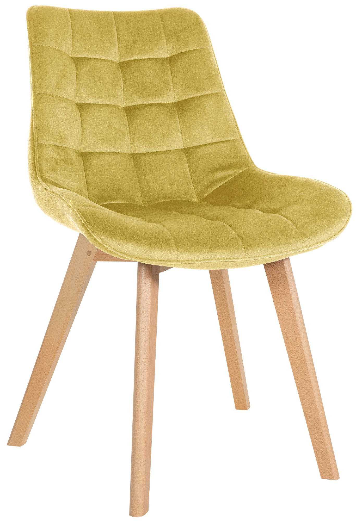 STUHL Samt gelb - Eukalyptusholzfarben/Gelb, Holz/Textil (54/84/63cm) - CLP