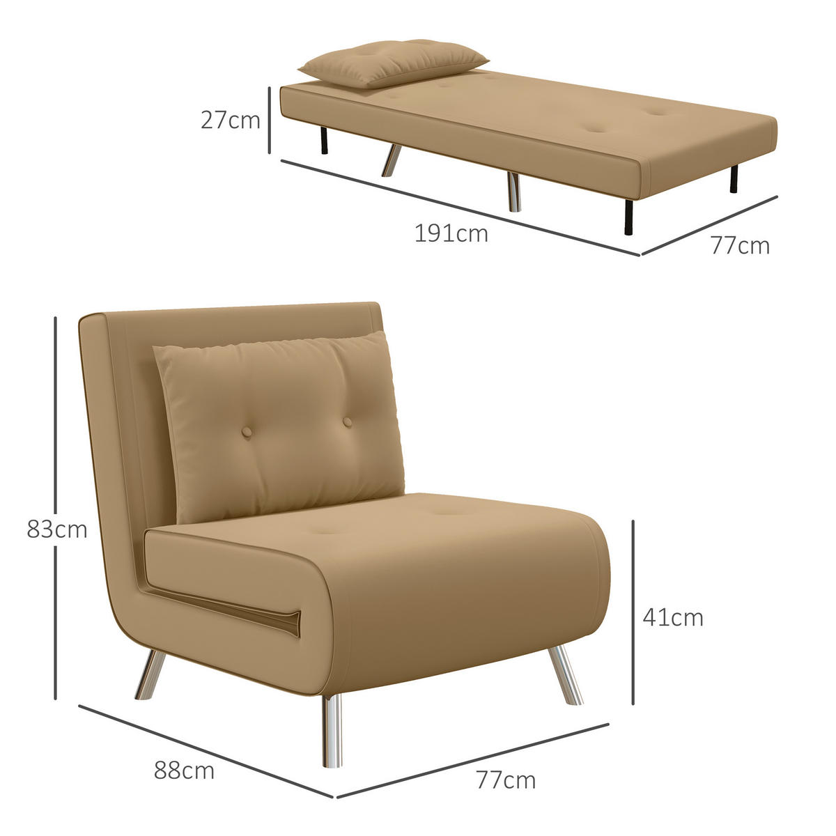 SCHLAFSESSEL, Samt, Stahl, Braun - Braun, Textil (88/83/77cm) - HOMCOM