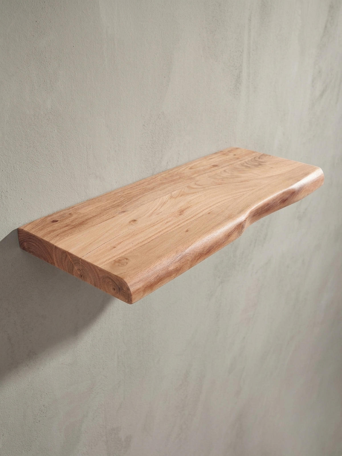 WANDREGAL Akazienholz Baumkante Rustikal, Beige 60x26x4 cm - Beige, Holz (60/4/26cm) - KADIMA DESIGN